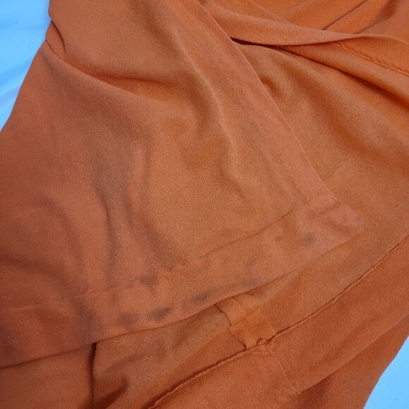 VINTAGE 70s dress orange tangerine long sleeve zip up maxi dress disco collar M - Picture 11 of 15